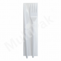 Zestaw sztućców konfekcjonowanych: biały widelec + nóż + serwetka /A350