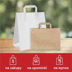 Papierowa torba z uchwytem płaskim biała 220x110x250 mm 