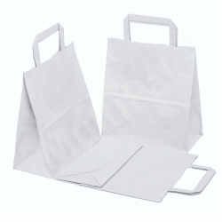 Papierowa torba z uchwytem płaskim biała 250x150x300 mm 