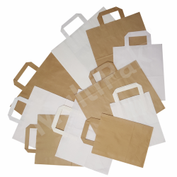 Papierowa torba z uchwytem płaskim biała 320x160x430 mm 