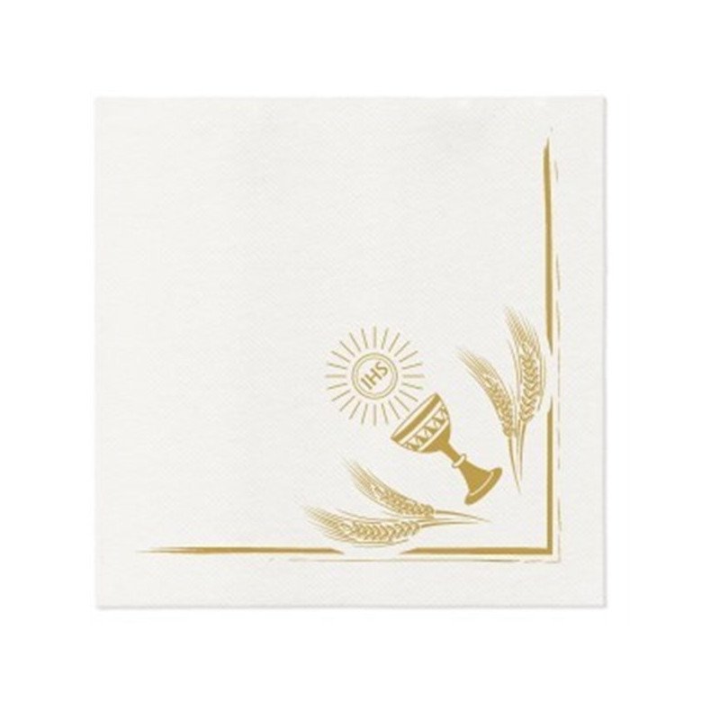 Serwetki komunijne z nadrukiem IHS kłosy 40x40 cm /A50